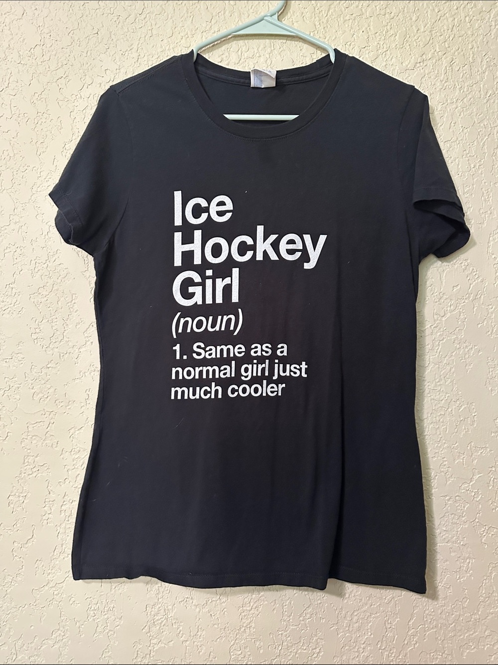 Ice Hockey Girl Graphic Tee - Black with White Text M